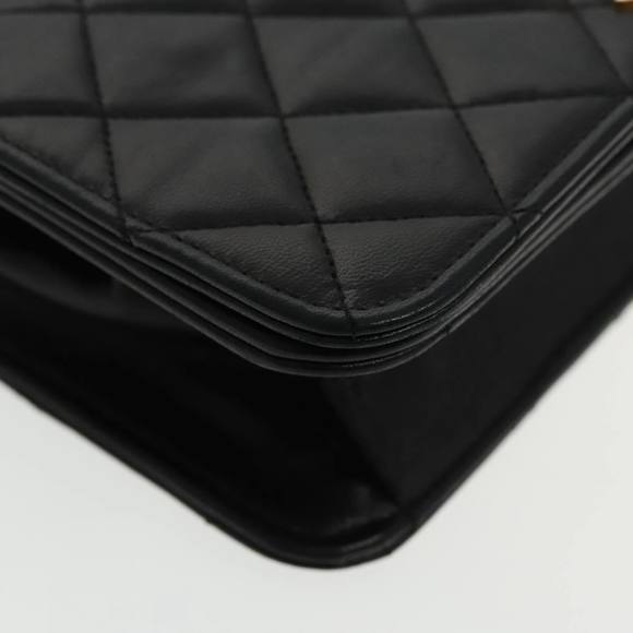 CHANEL Matelasse Chain Shoulder Bag Lamb Skin Black Gold CC Auth 95535 - Picture 10 of 16